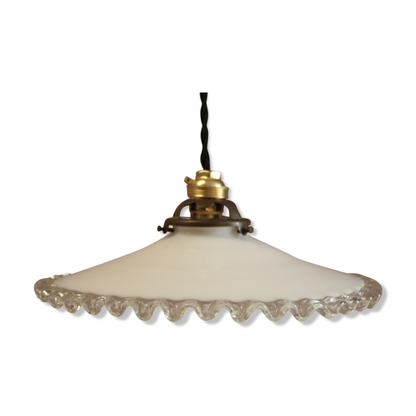 Hanging lamp  in white opaline and transparent border