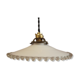 Suspension en opaline blanche et liseré transparent