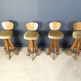 Set of 4 vintage brutalist bar stools, 1960s