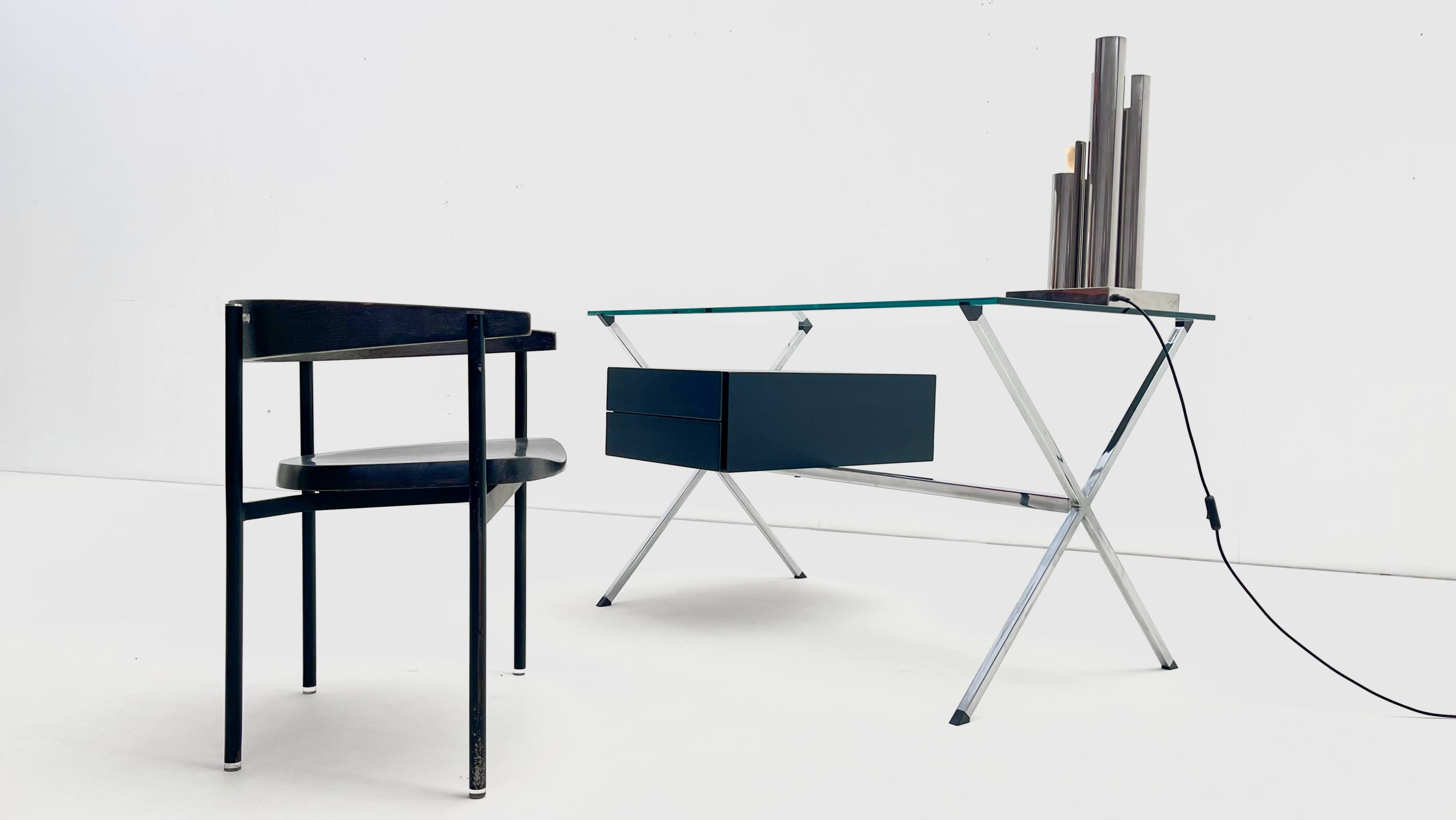Franco Albini for Knoll - Chrome glass and black wood Desk