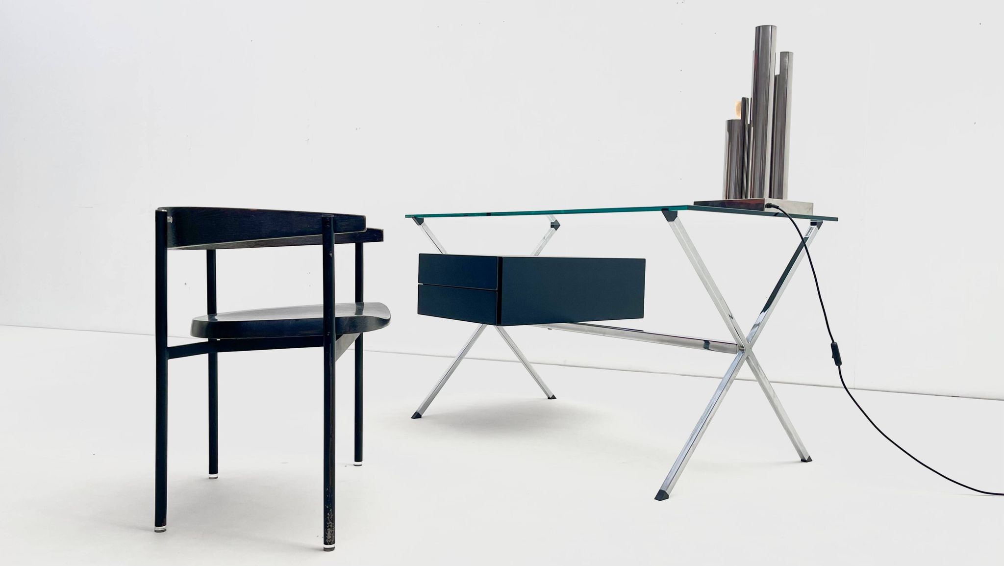 Franco Albini for Knoll - Chrome glass and black wood Desk
