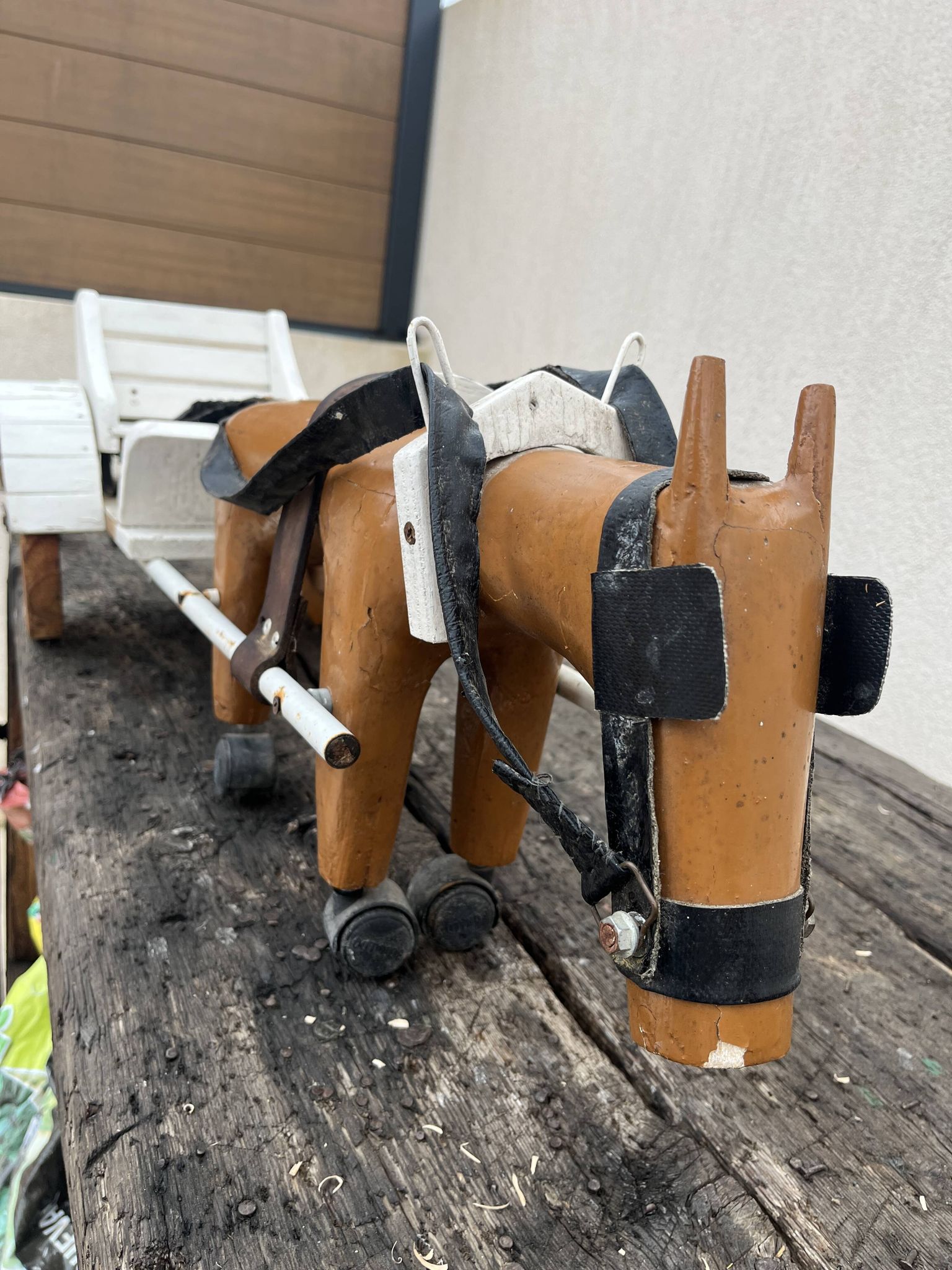 jouet cariole avec cheval en bois années 60