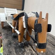 jouet cariole avec cheval en bois années 60