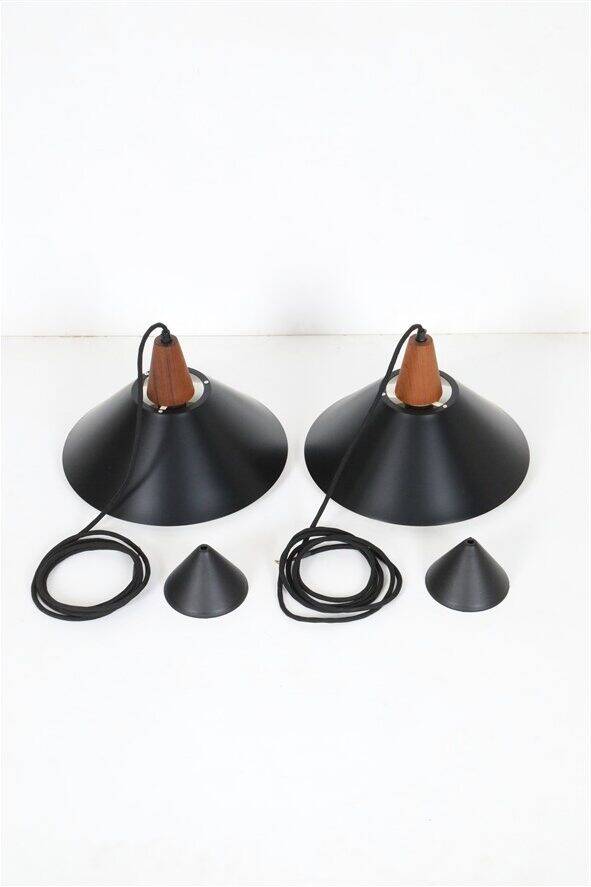 Set of 2 black mid-century pendant lamps by Elfi / 1960s / 1970s / Danish modern design