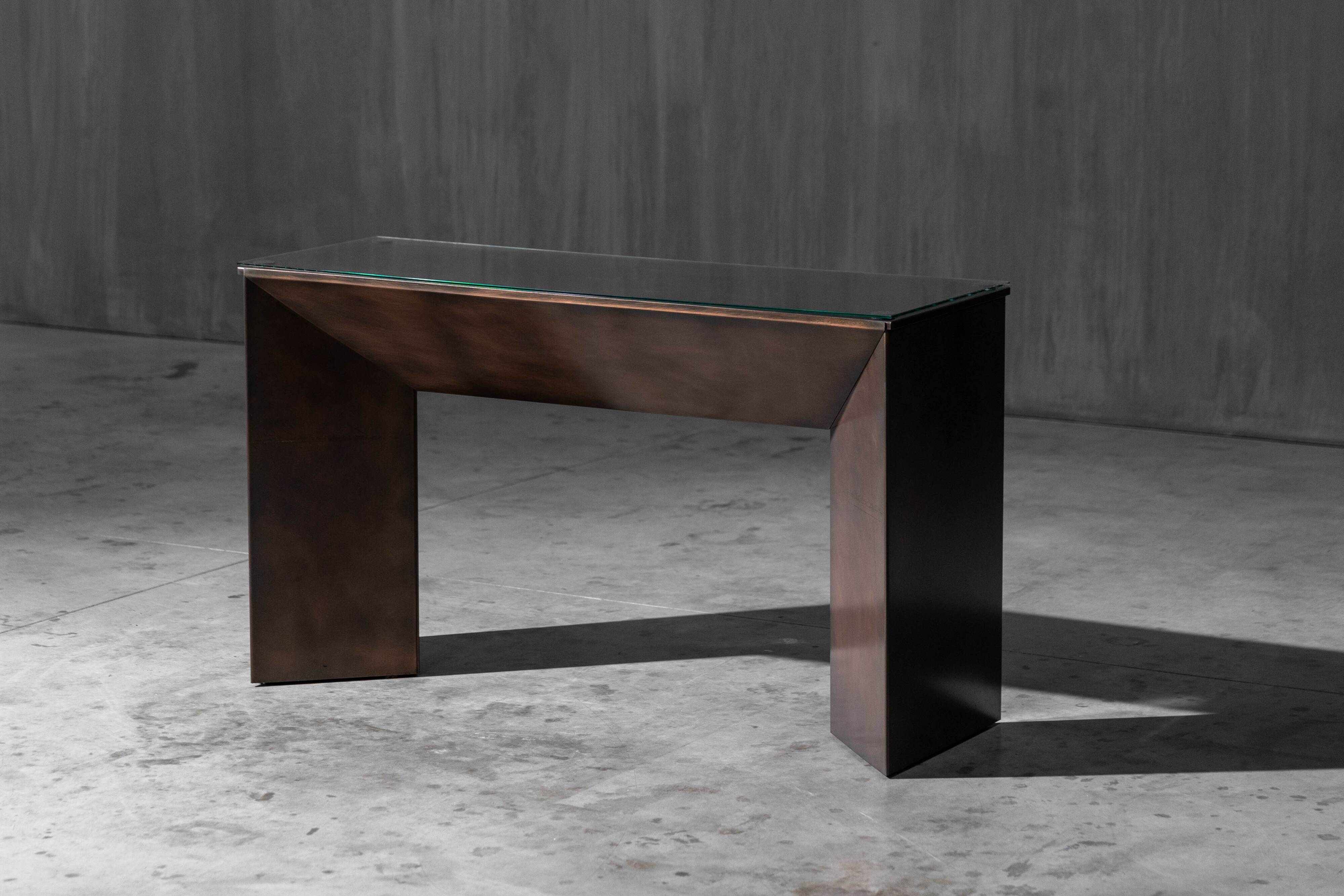 Console en bronze patiné par Belgochrom, Belgique, années 1970