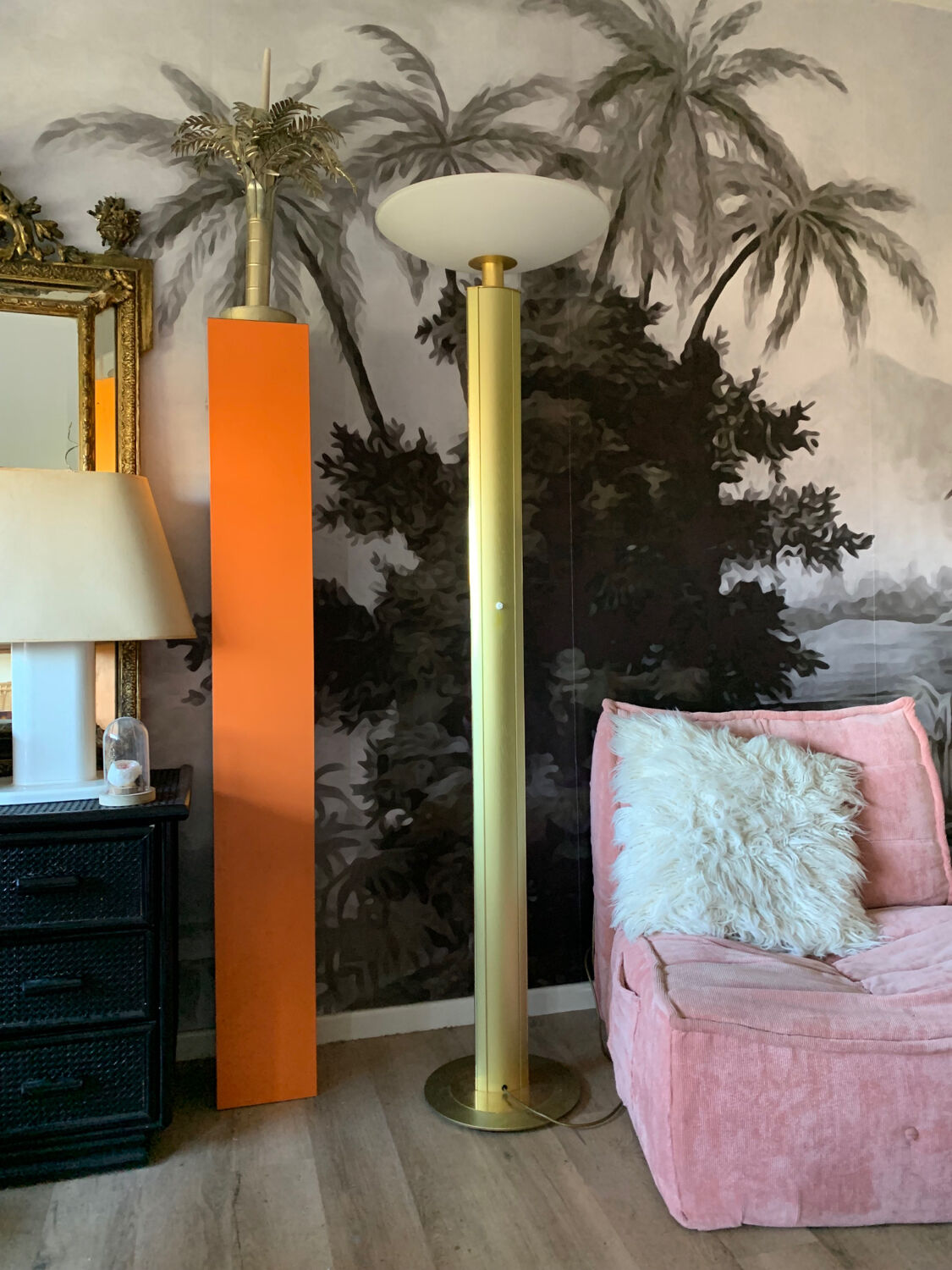 Floor lamp 80s brass and glass