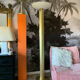 Floor lamp 80s brass and glass