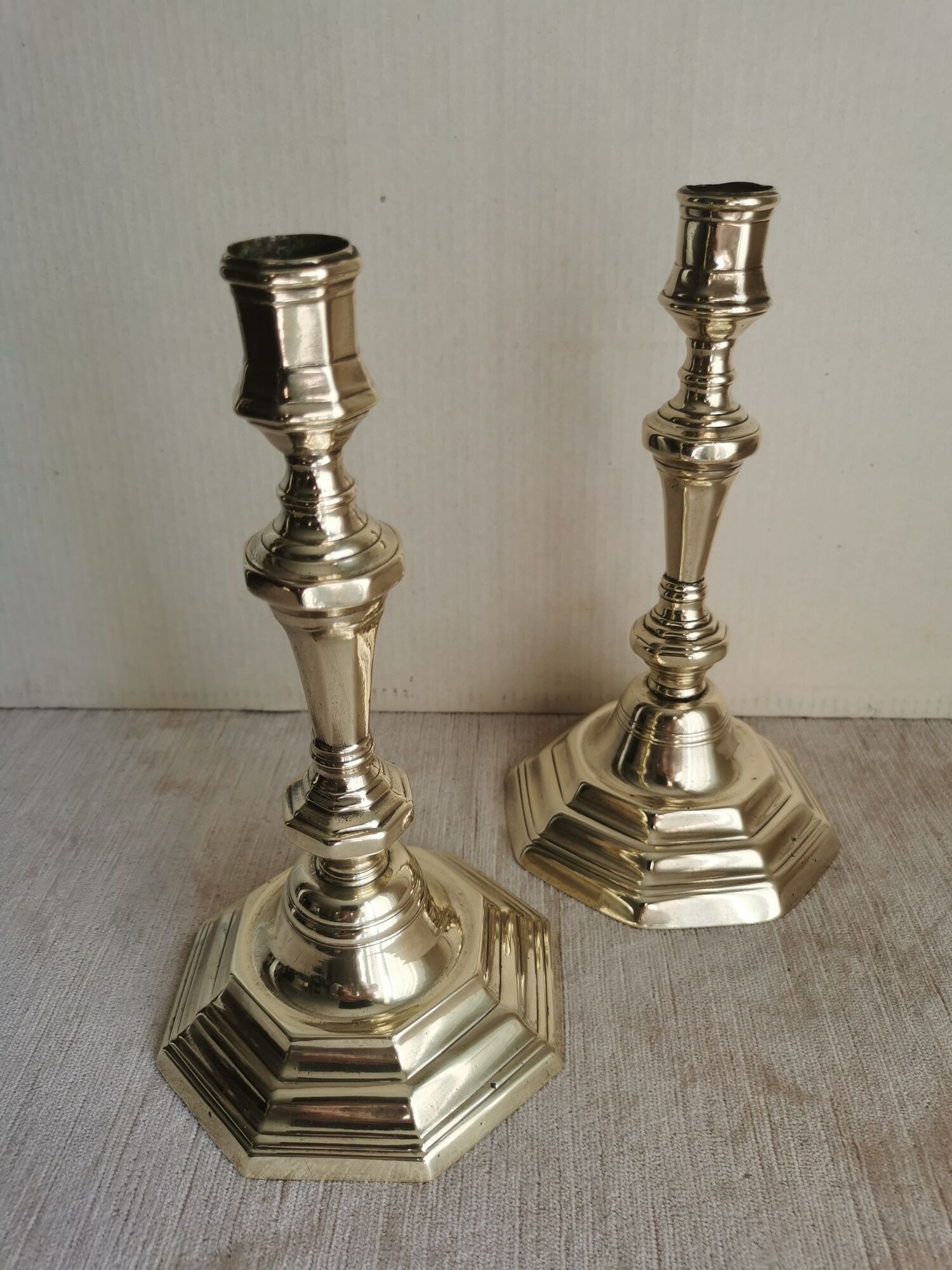 Pair of polished bronze candle holders XVIII th century