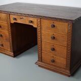 Bureau / Comptoir de Magasin Antique Art Nouveau en Chêne Sculpté, Pays-Bas, Début du 20ème Siècle