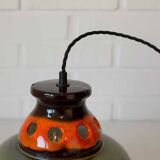 Vintage ceramic pendant light: 1970s rustic handmade chandelier