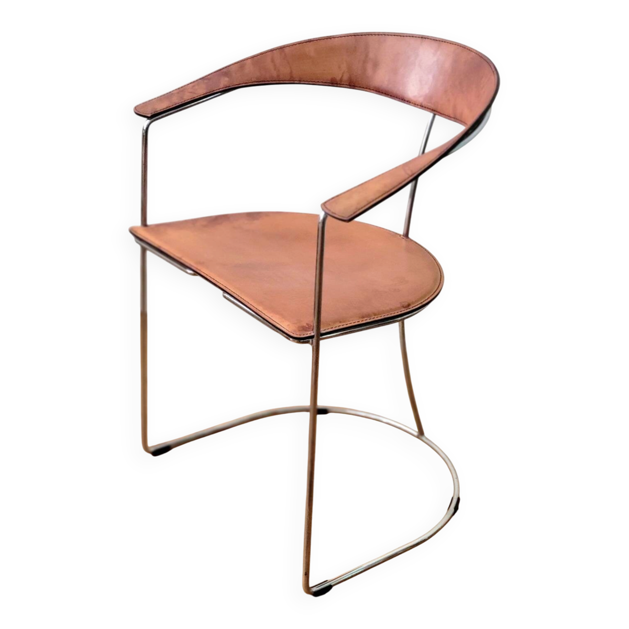 Chaise Arrben Ursula postmoderne en cuir cognac et chrome