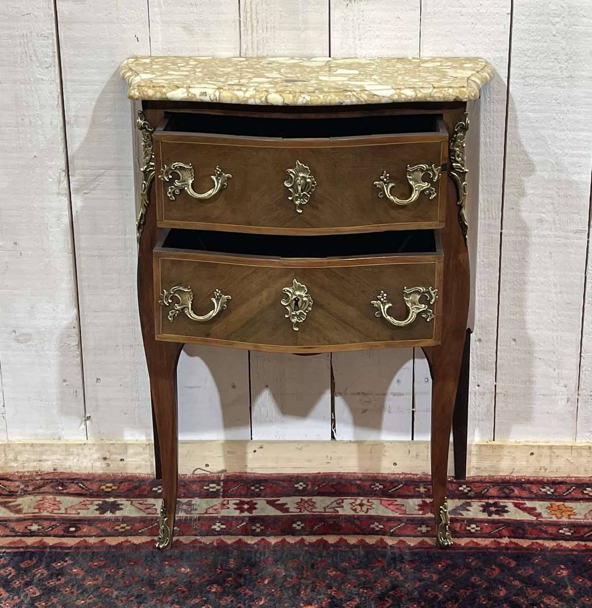 Late 19th-century Louis XV commode in oak, rosewood, and marble top