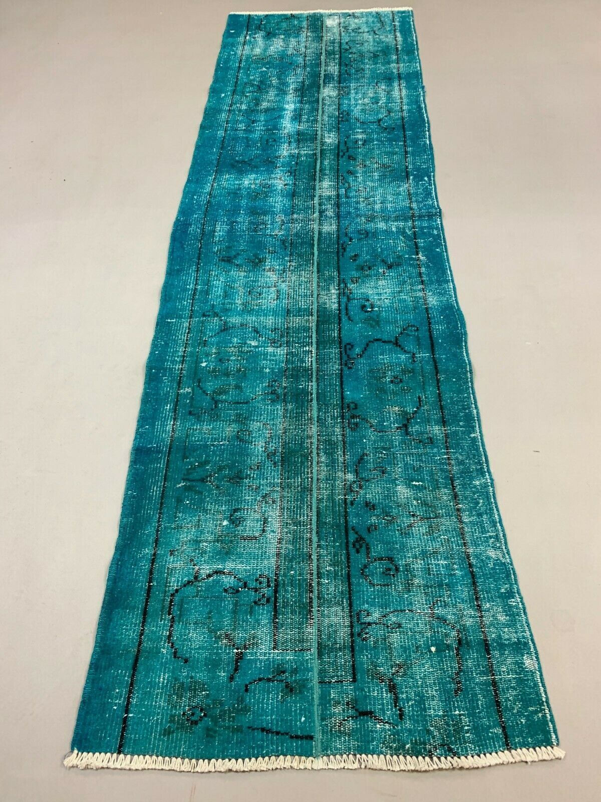 Distressed Turkish Runner 272x78 cm wool Vintage rug, Overdyed Blue