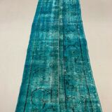 Distressed Turkish Runner 272x78 cm wool Vintage rug, Overdyed Blue