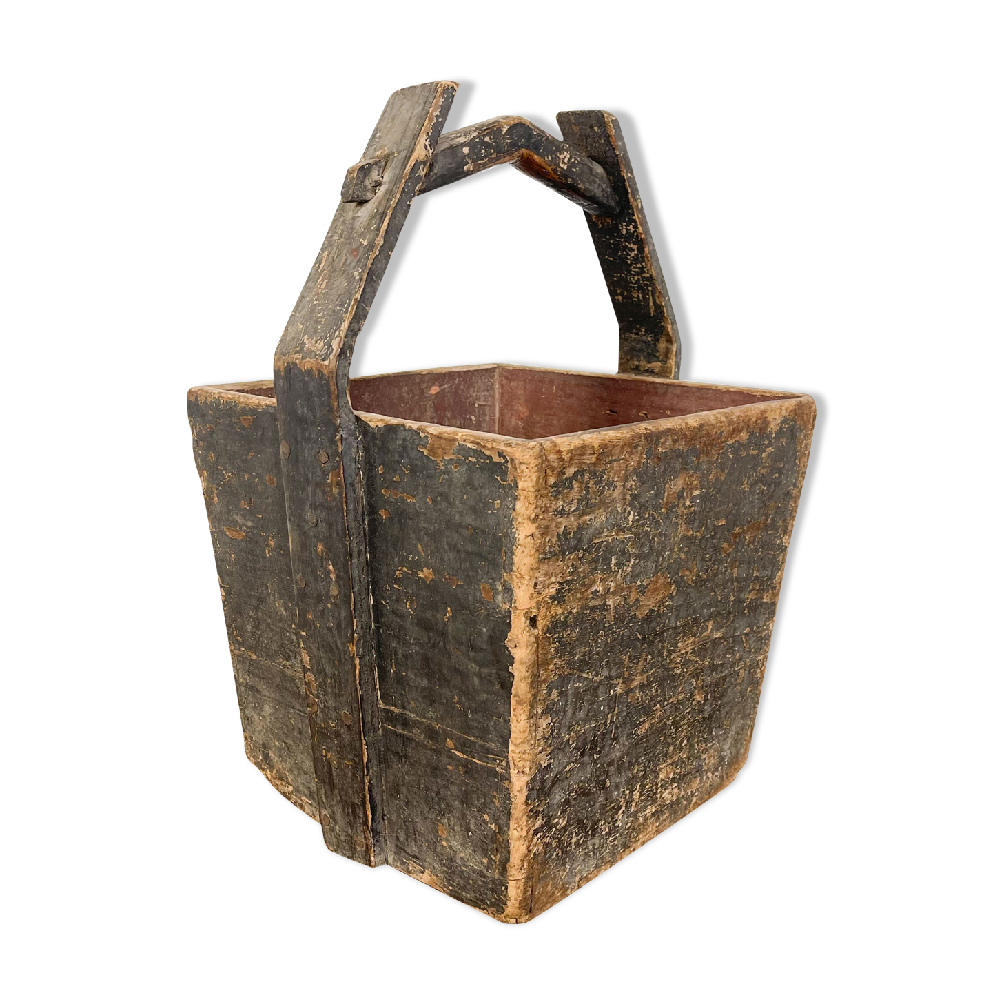 Antique wooden harvest bucket high