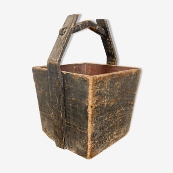 Antique wooden harvest bucket high