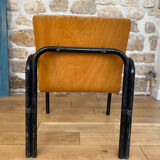 Fauteuil chauffeuse bois et métal années 80