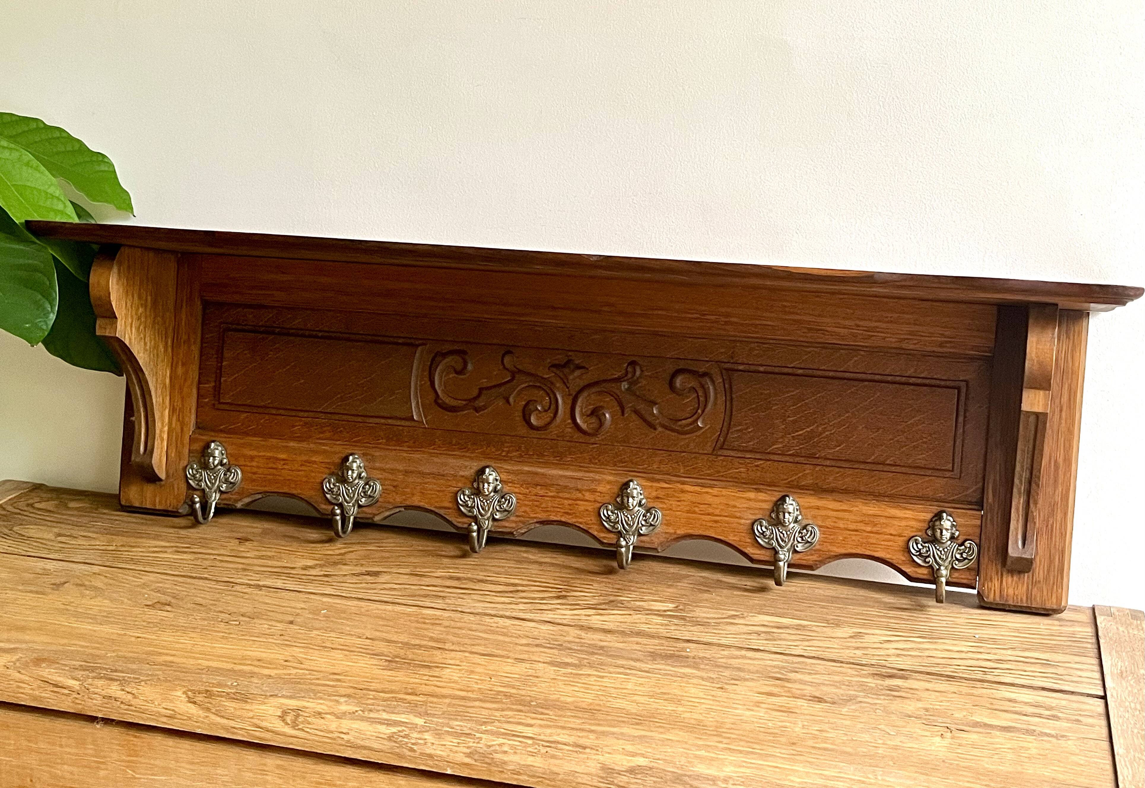 Wall coat rack - 6 hooks - Oak
