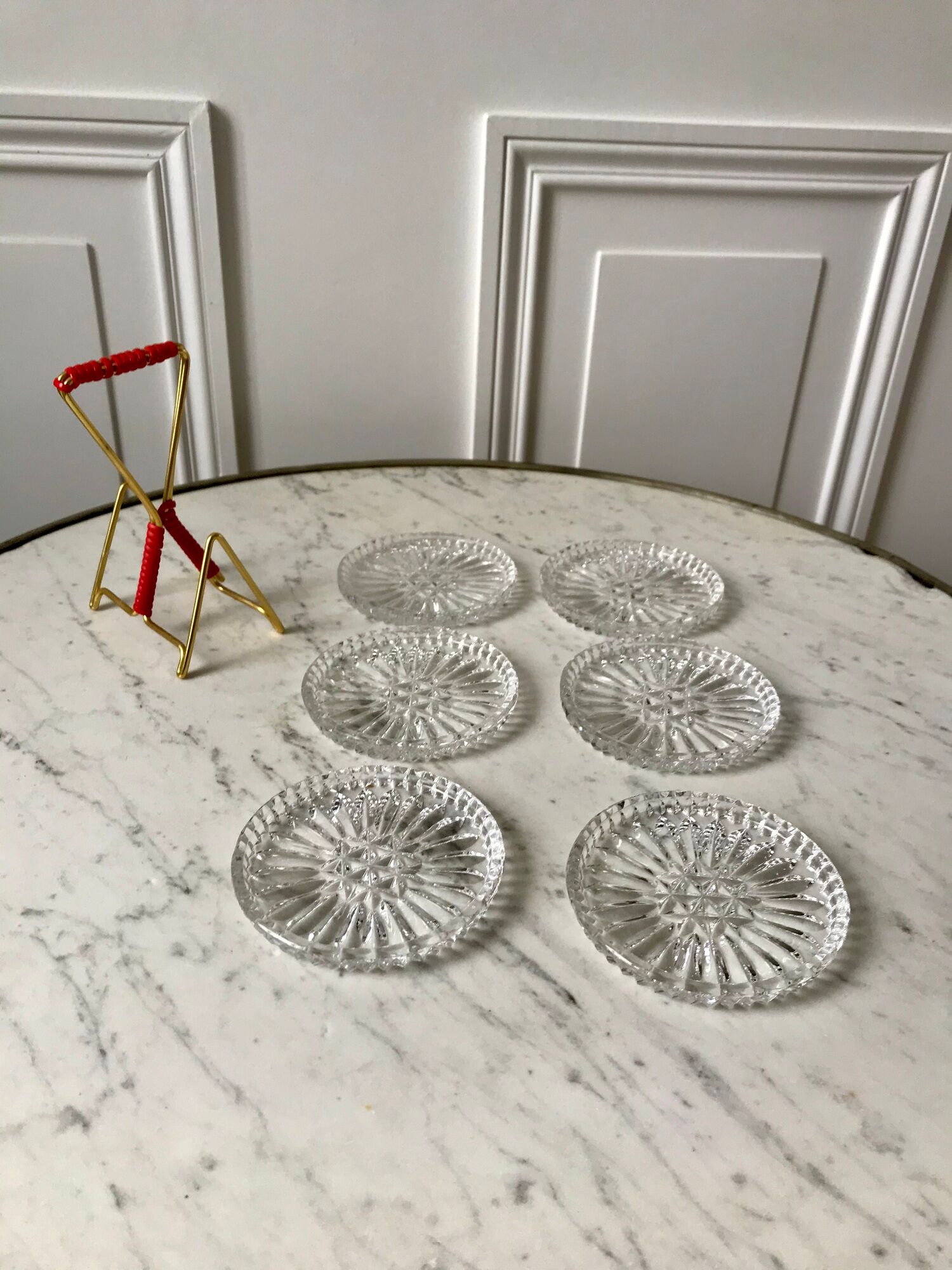 Set of 6 crystal coasters support brass scoubidou years 50-60
