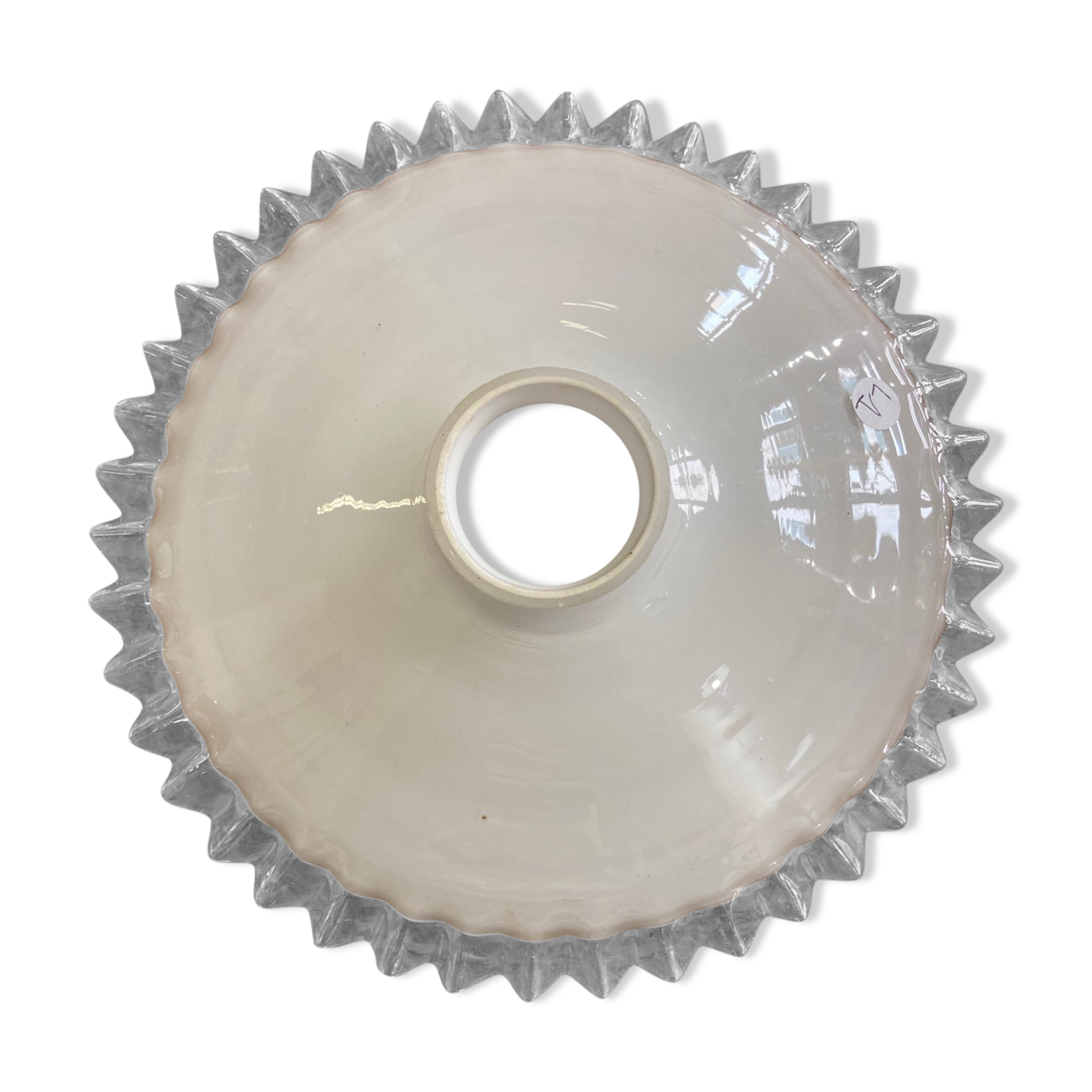 White glass pendant light with ruffled collar