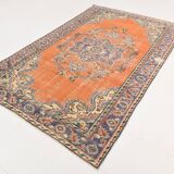 6x9 Turkish Classic Pattern Orange Green Vintage Rug, 174x279Cm
