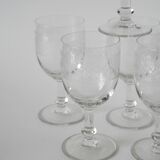 Set of 9 old wine glasses engraved in blown glass, early 20th century