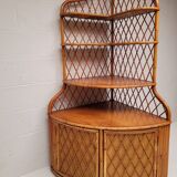 Vintage corner bookcase in bamboo and rattan 1960s