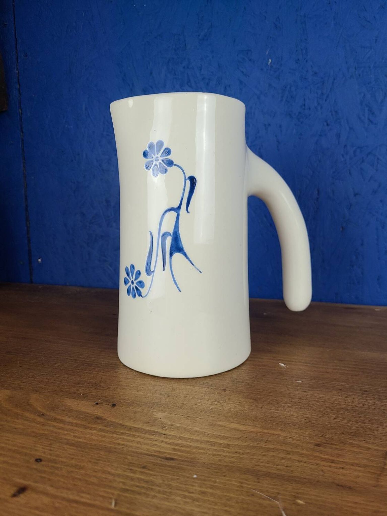 Modernist ceramic pitcher, signed polychrome decoration