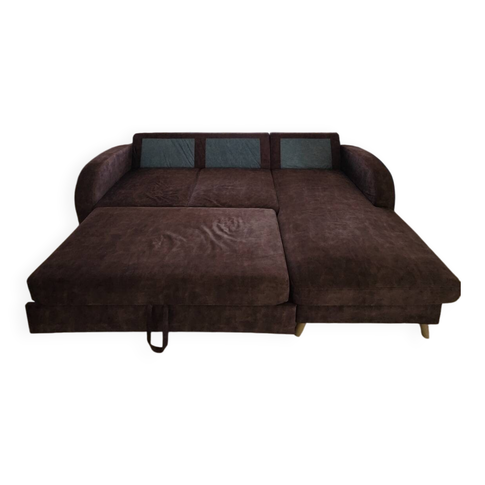 Canapé d’angle convertible avec coffre bobochic libeo vintage – marron