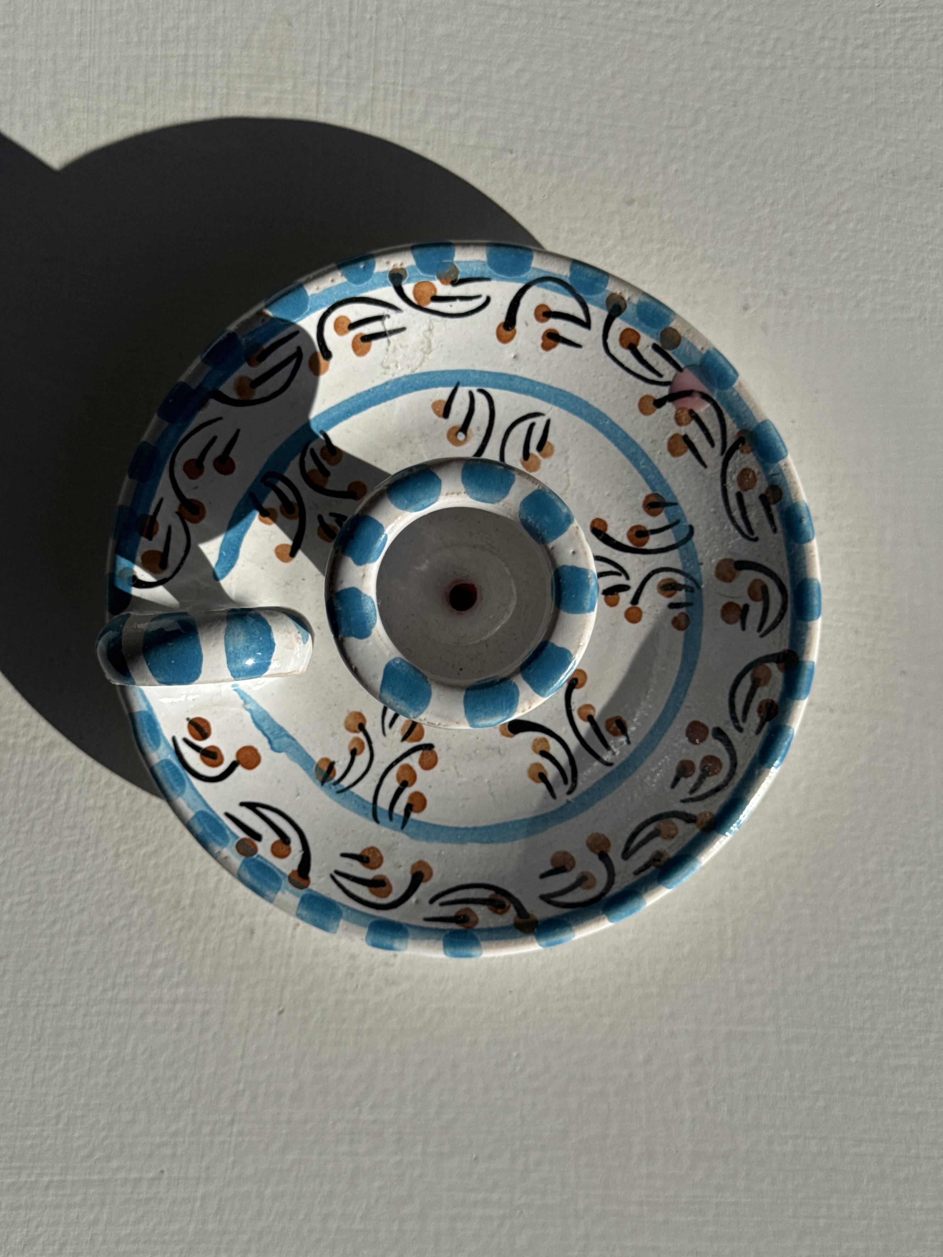 Light blue Moustiers candlestick H5 D12.5