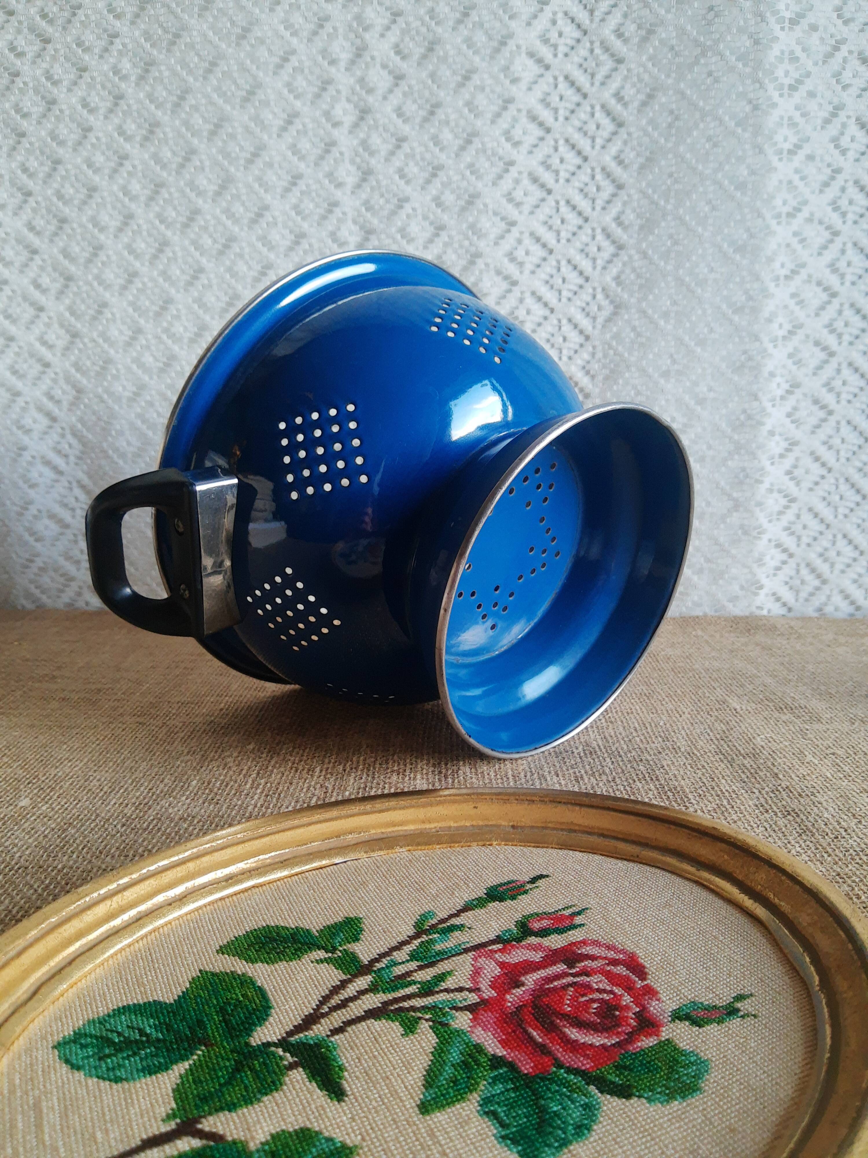 Vintage blue enamelled strainer