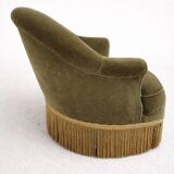Vintage Art Deco armchair in green fabric with fringes – 1930s/50s