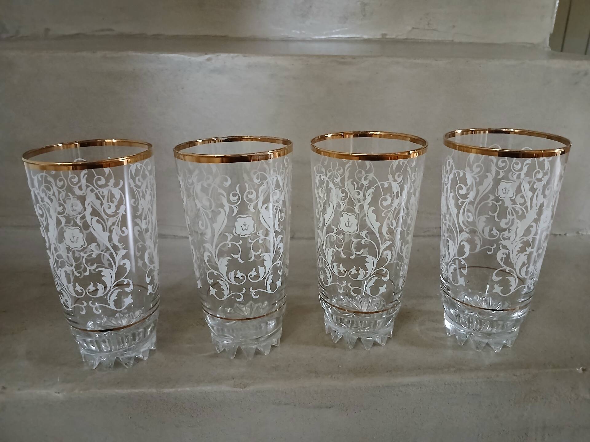 4 vintage water glasses