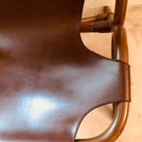 Pair of leather and bamboo armchairs