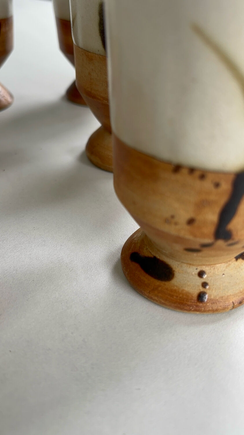 Set of 6 vintage ceramic footed coffee cups – artisanal style
