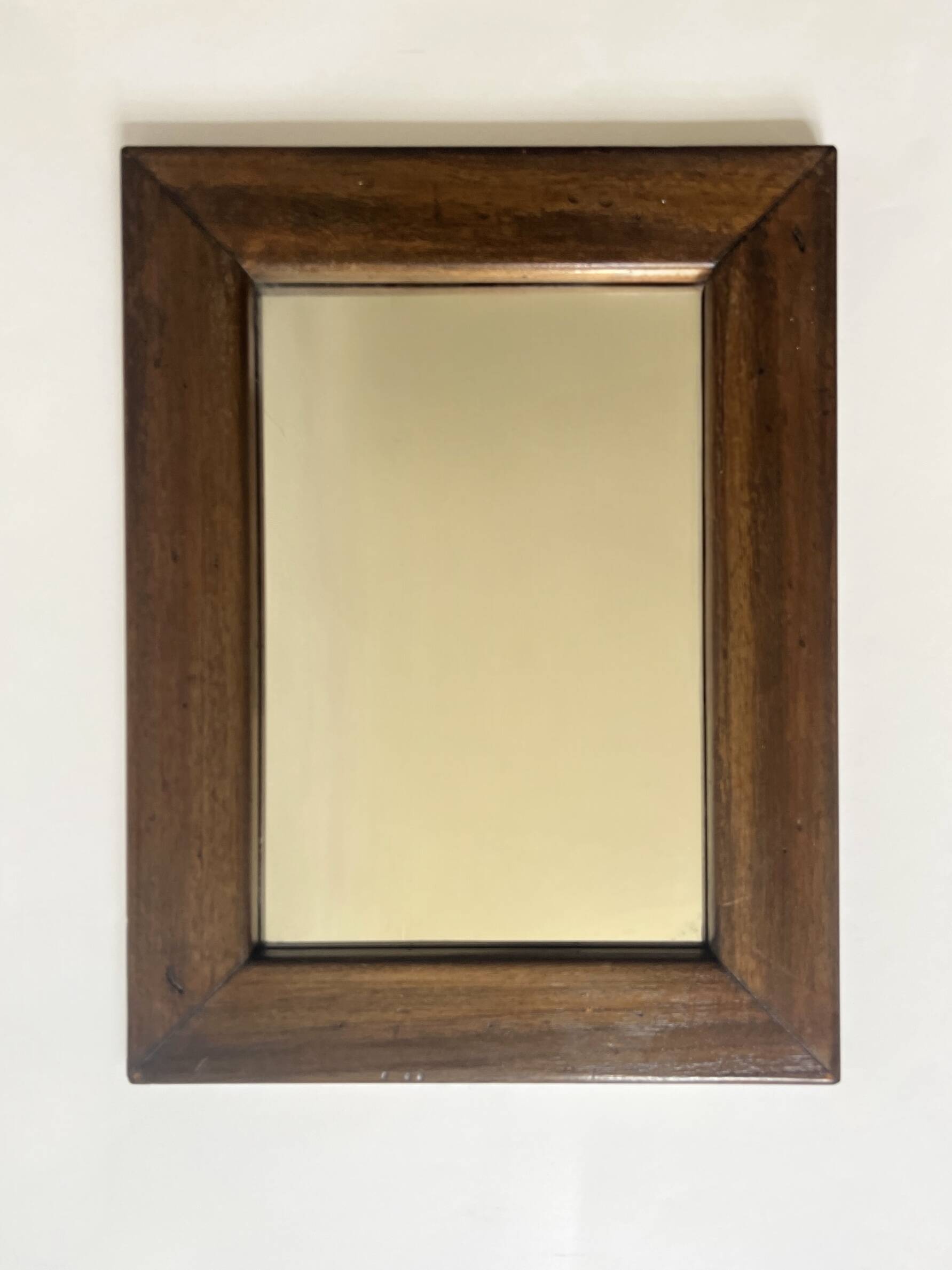 Brutalist rectangular wall mirror in solid wood, France 1950.