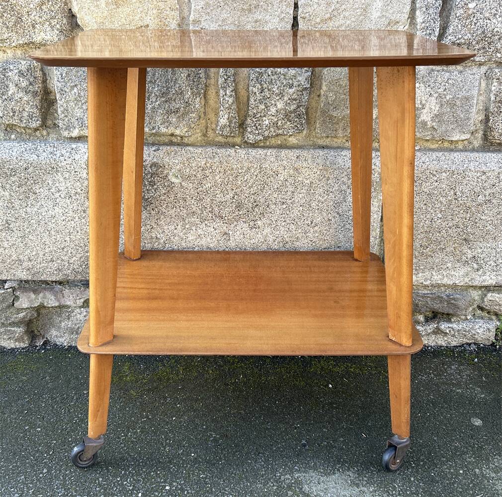 Serving trolley, TV table, varnished wood, 1950s