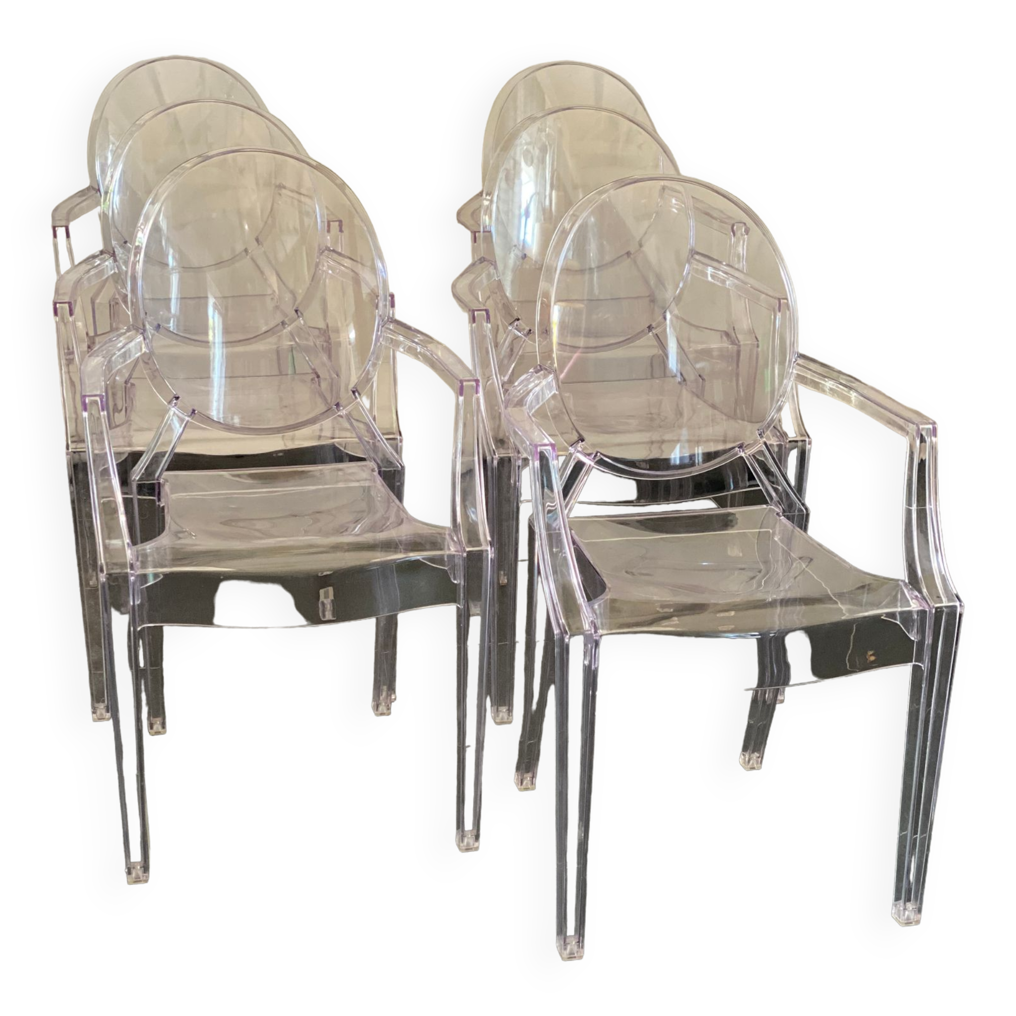 Set of six vintage transparent polycarbonate chairs