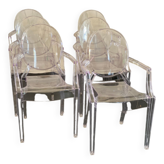 Ensemble de six chaises vintage en polycarbonate transparent