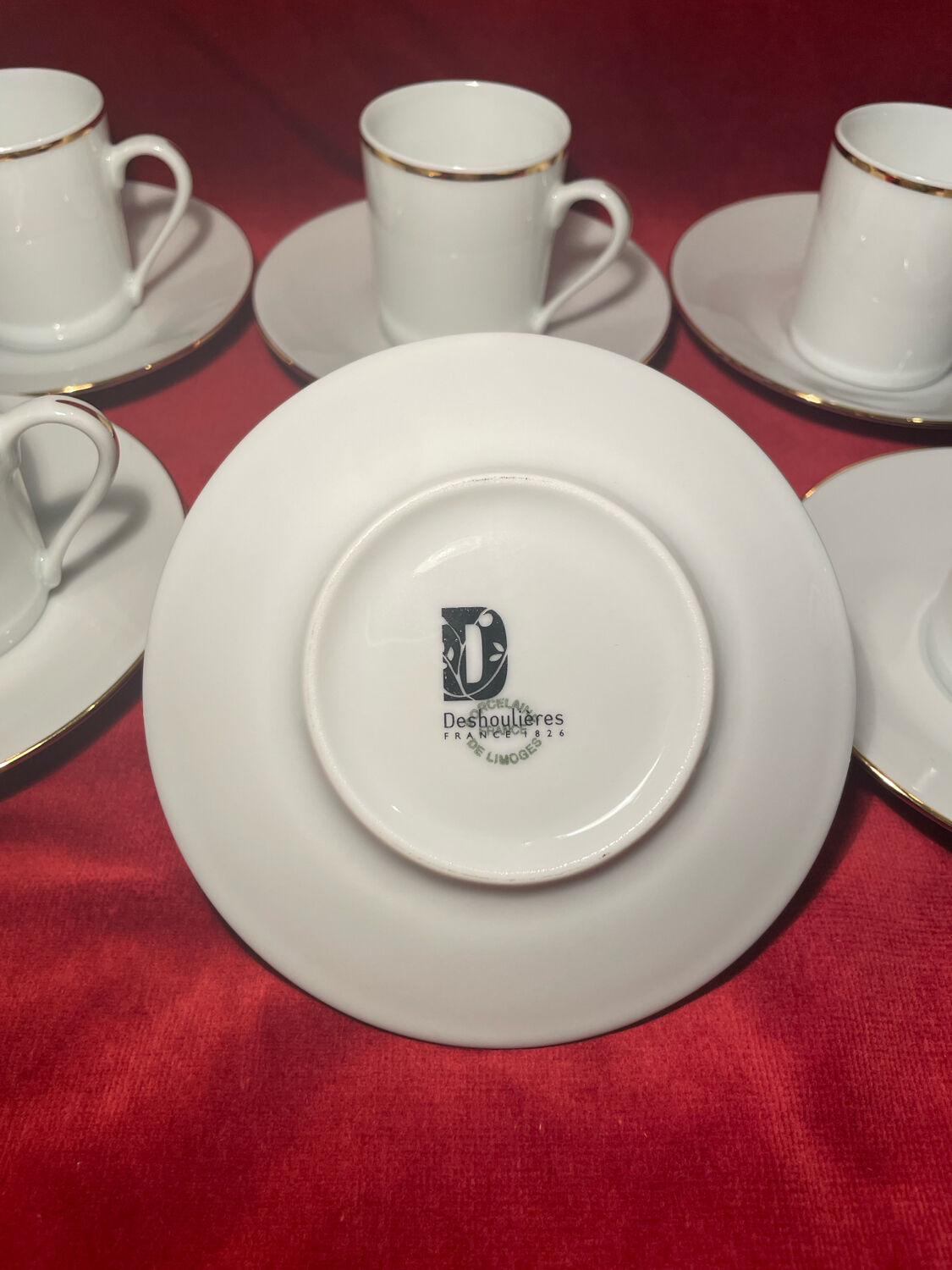 Deshoulières Limoges café service 6 cups + 6 saucers white porcelain