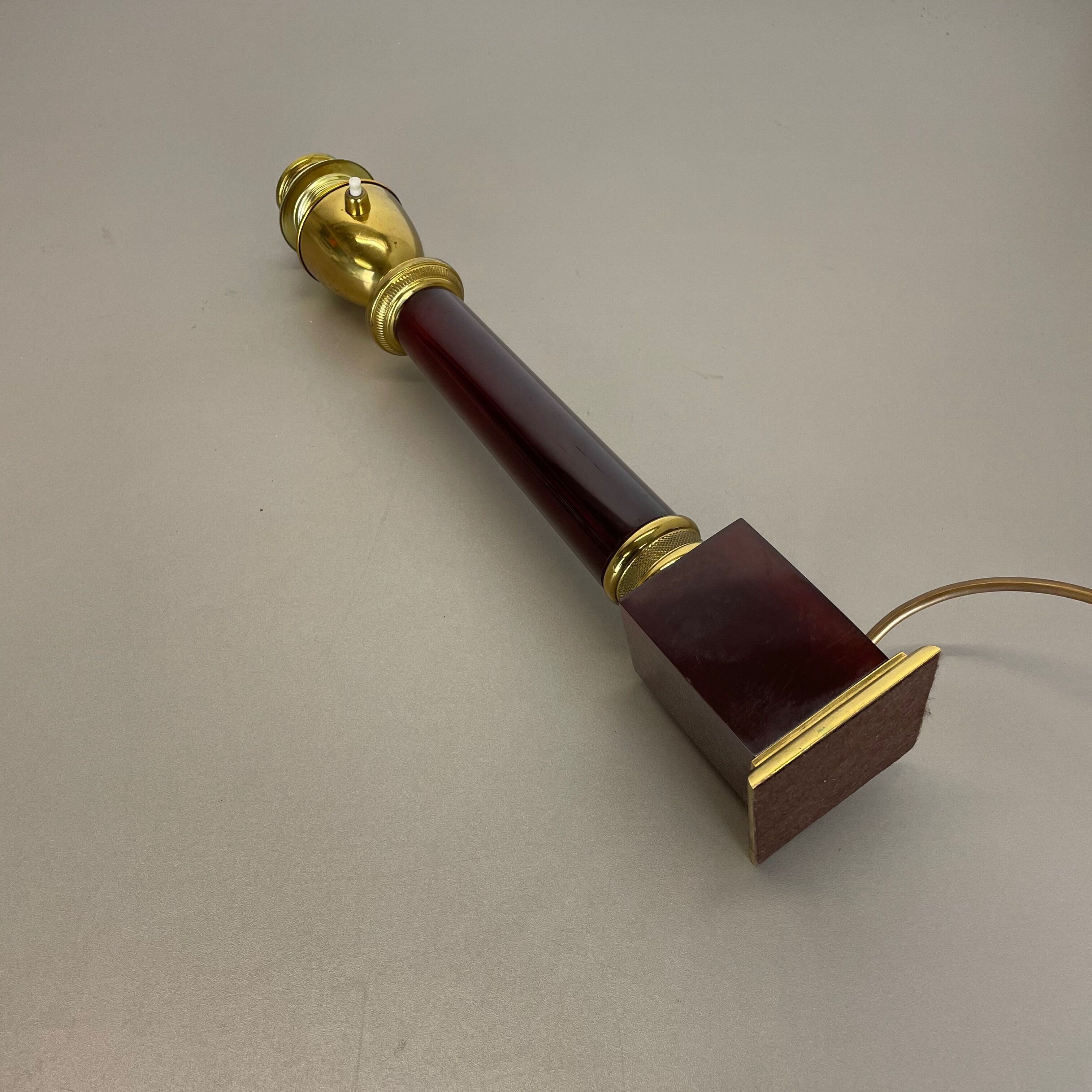 Rare Modernist Red Catalina and Brass Tube Table Light, Italy, 1960s