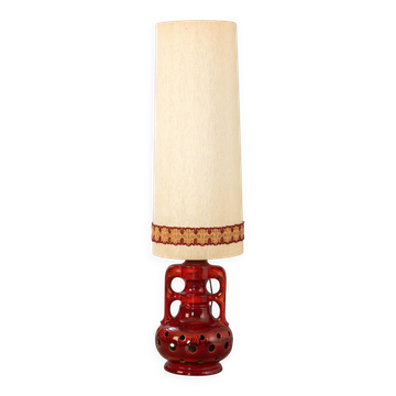 Ceramic Tall Enamelled Lamp in Red Tones Anonymous Artist France Vallauris 1960