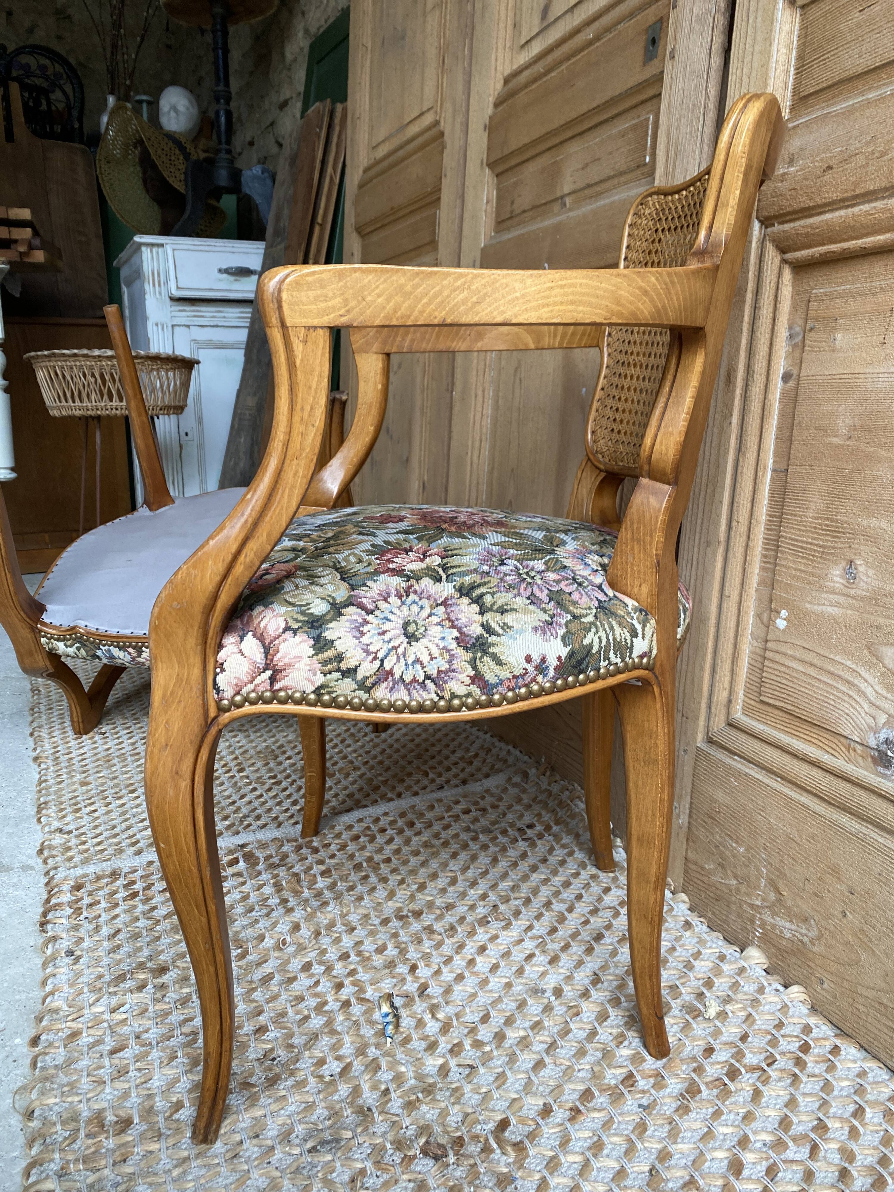 Pair of armchairs canes style louis XV