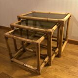 Tables gigognes vintage en rotin et bambou