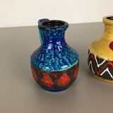 Set of 2 Multi-Color Fat Lava Op Art Pottery Vase "215-17" Bay Ceramics, Germany