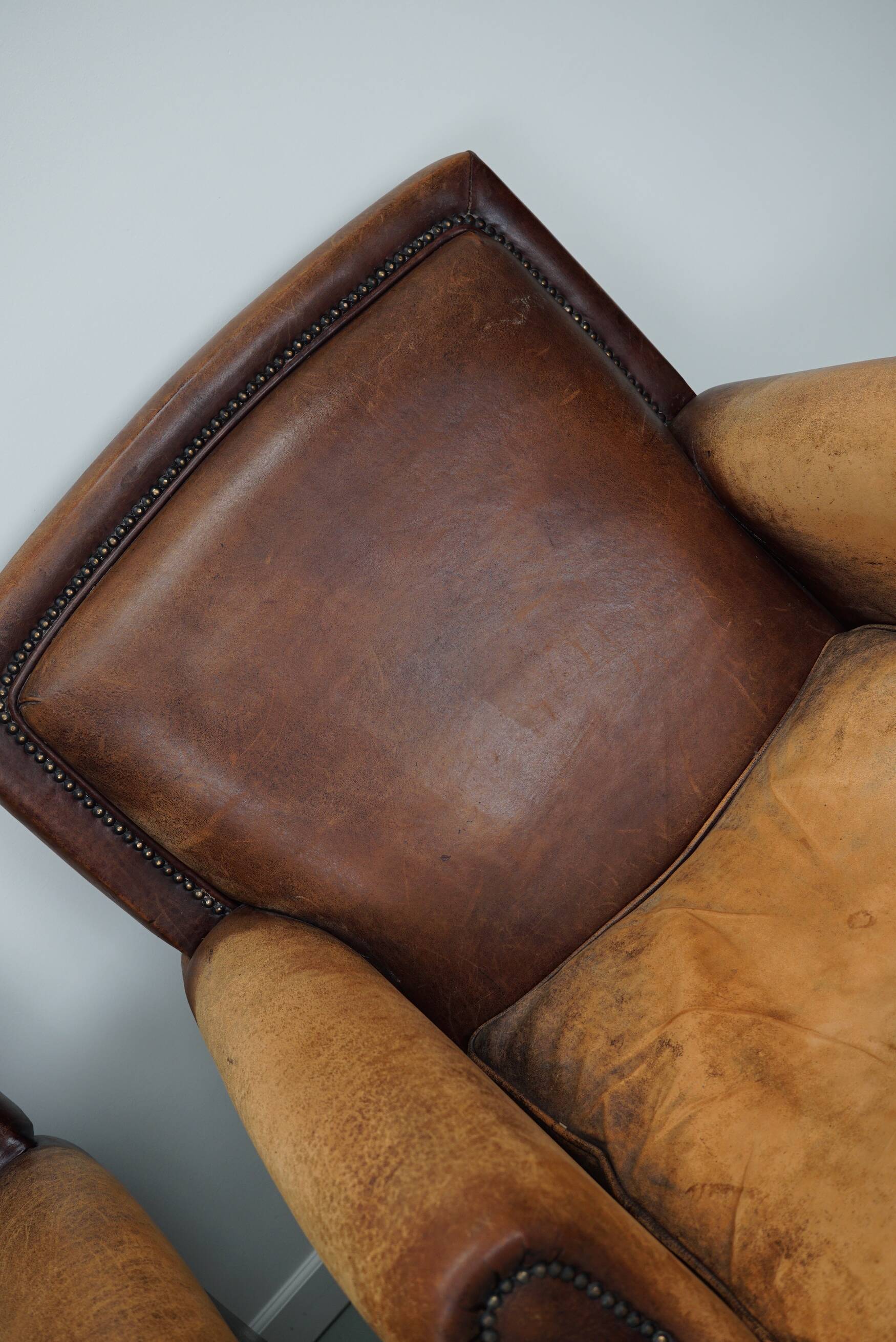 Vintage dutch cognac colored leather club chairs