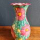 Vintage Floral Ceramic Vase - Large Barbotine Vase with Pink Flowers