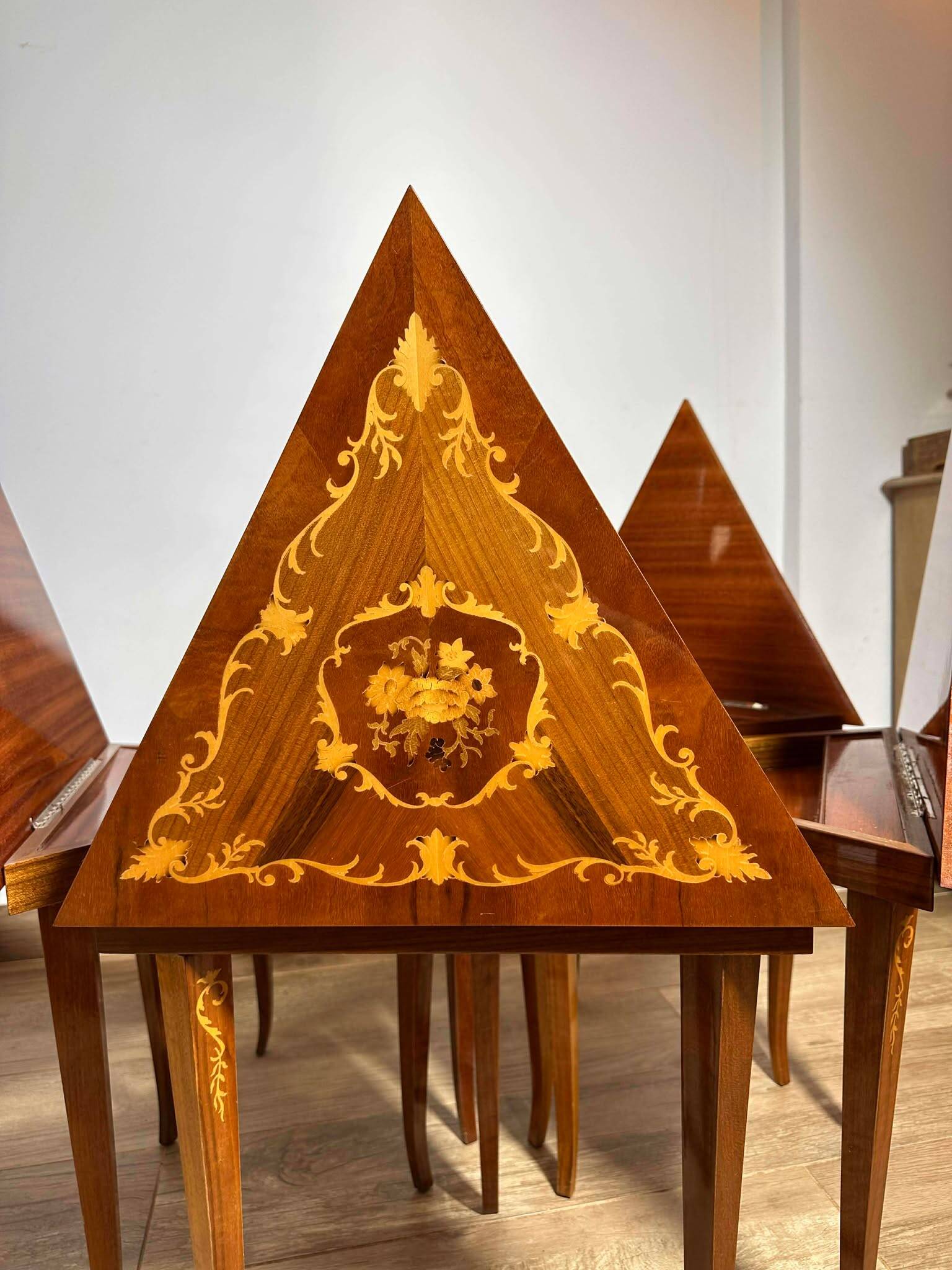 Italian Marquetry Five Piece Triangle Table