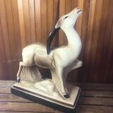 Old statue charles lemanceau antelope ceramic art deco vintage #a376