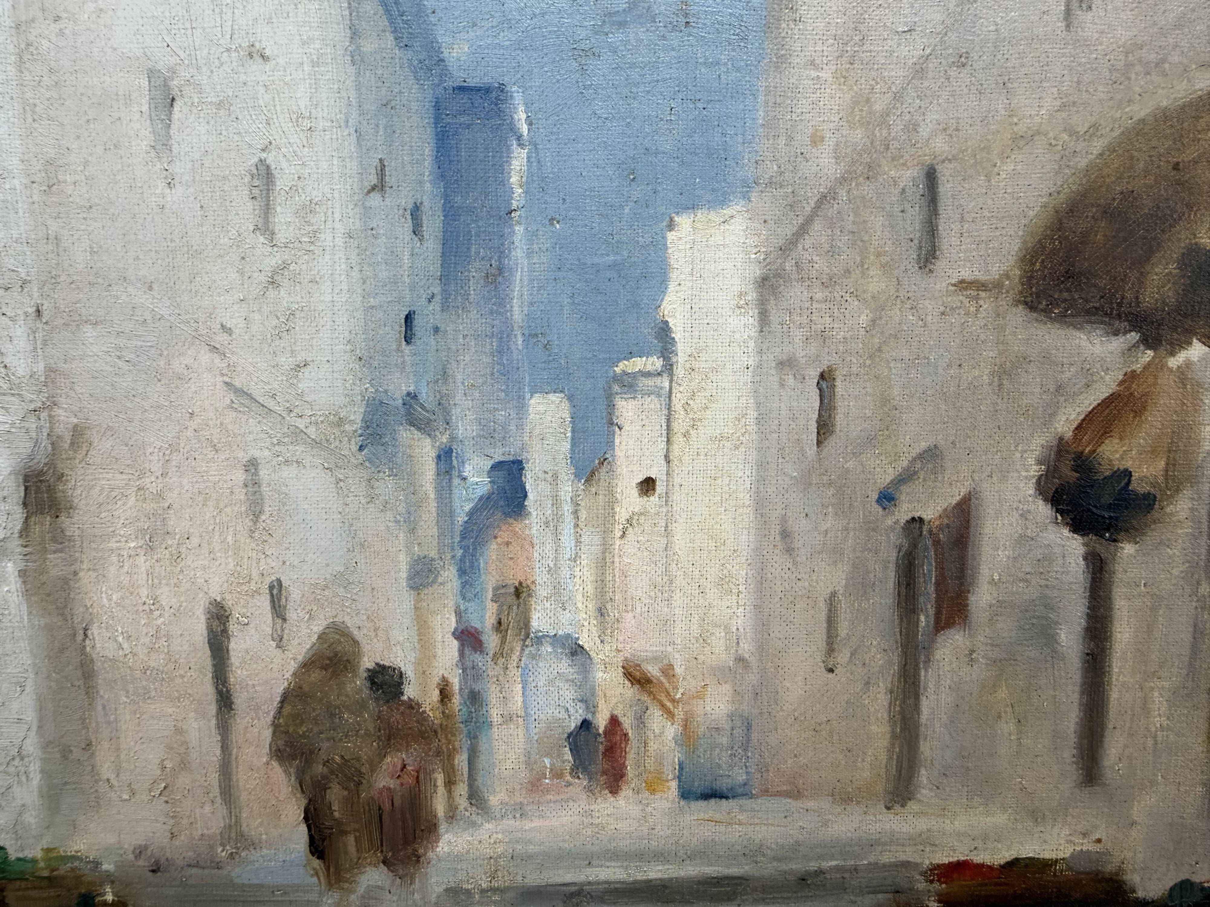 Vintage Orientalist painting – alley in the Maghreb – oil on canvas signed E